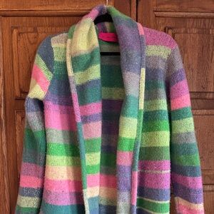 The Elder Statesman Smoking Jacket 100% Cashmere Multicolored Striped Cardigan